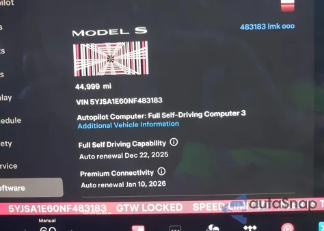 2022 Tesla Model S Plaid Tri Motor All-Wheel Drive z USA, uszkodzony, nr VIN 5YJSA1E60NF483183